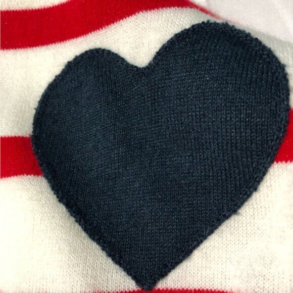 Mersea womens catalina OS red striped blue heart elbow patches pullover sweater - Picture 10 of 11
